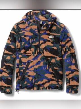 The North Face campshire Camo Sherpa Hoodie fleece pullover jacket sz L